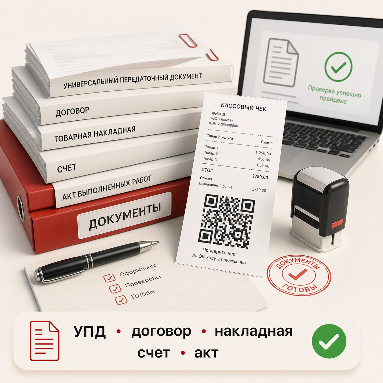 Комплект документов для бизнеса: УПД, договор, накладная, счет и акт